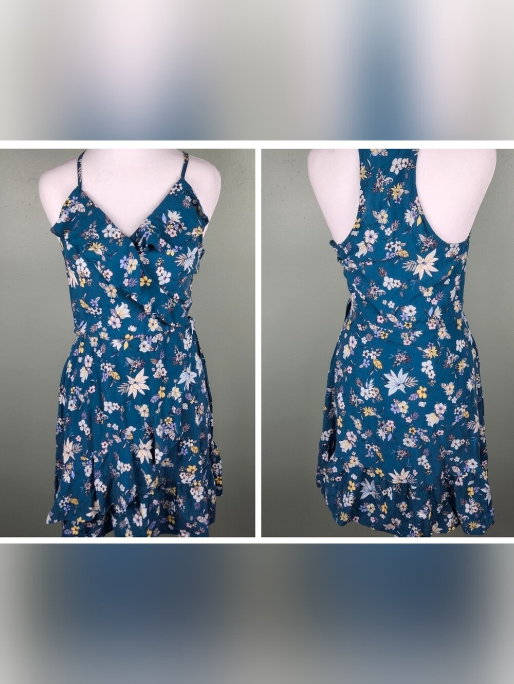 Blue Floral Racerback Mini Dress Small